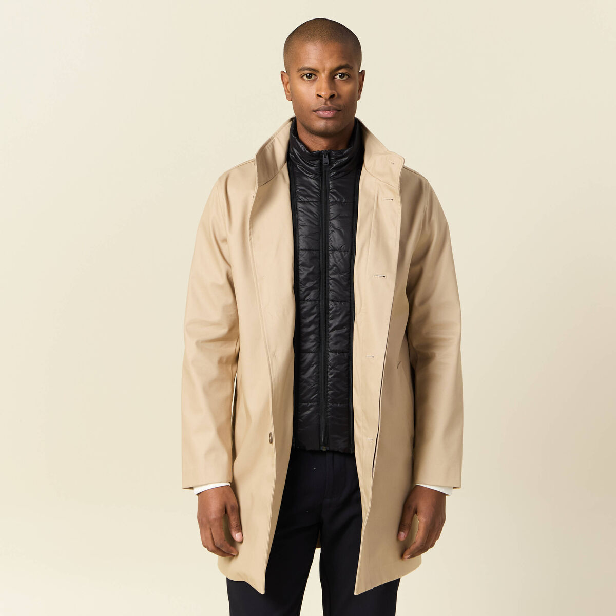 Trench mi-long col montant gris homme