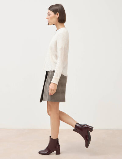 Pull droit col v manches longues creme femme