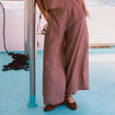 Pantalon large taille haute ray&eacute; violet femme