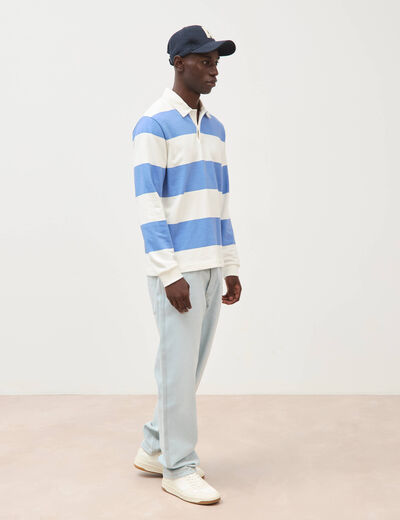 Polo manches longues broderie bleu violet homme