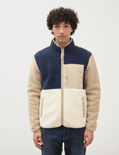 Veste droite sherpa manches longues ecru homme