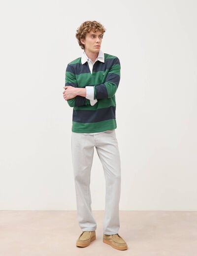 Polo manches longues broderie bleu marine homme
