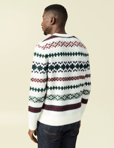 Pull manches longues col rond ecru homme