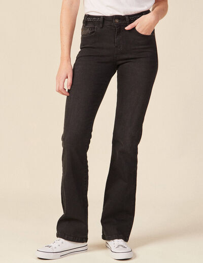 Jeans bootcut détails tressés denim noir femme