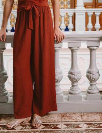 Pantalon loose avec ceinture marron cognac femme