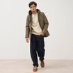 Parka longue droite &agrave; capuche taupe homme