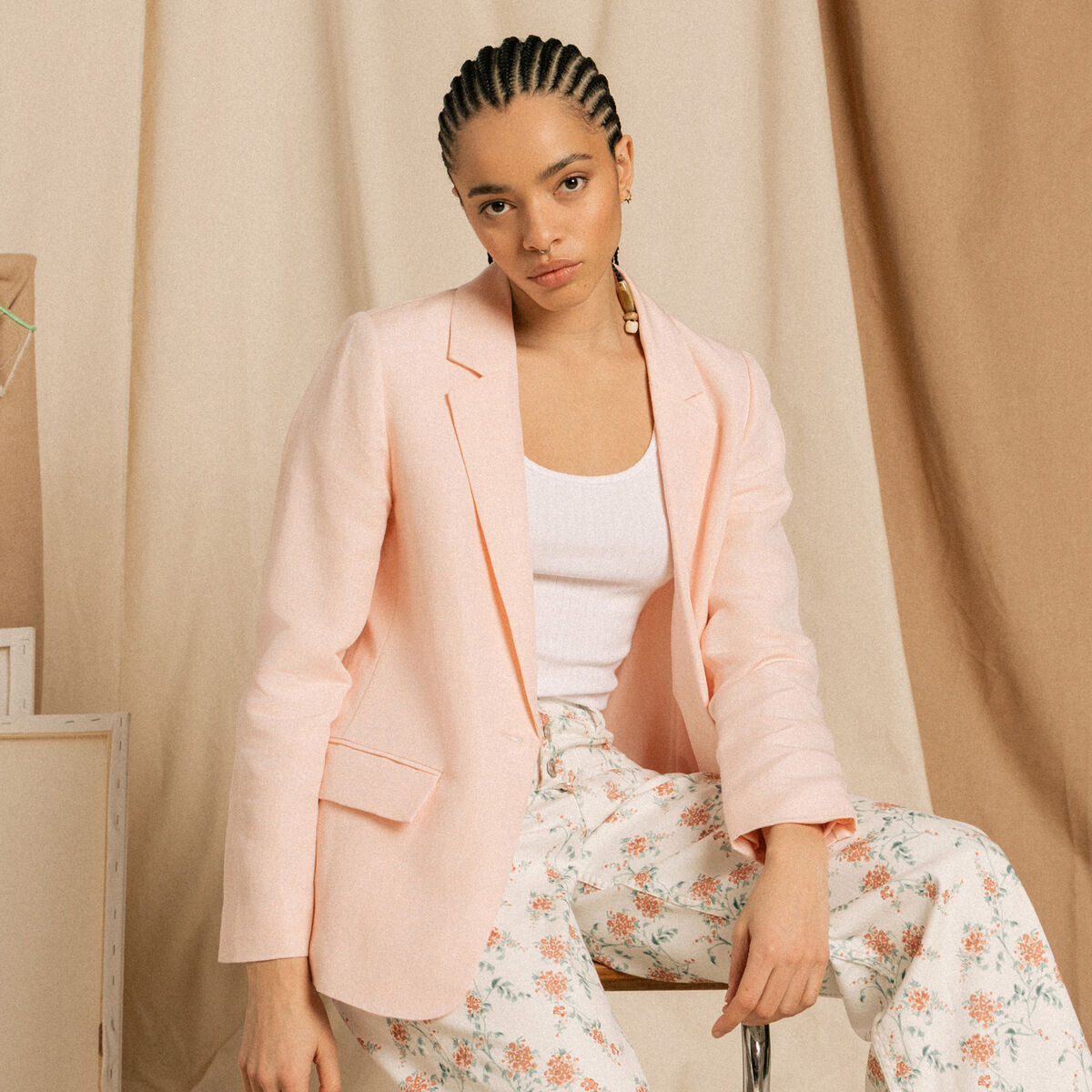 Veste blazer manches longues rose champagne femme