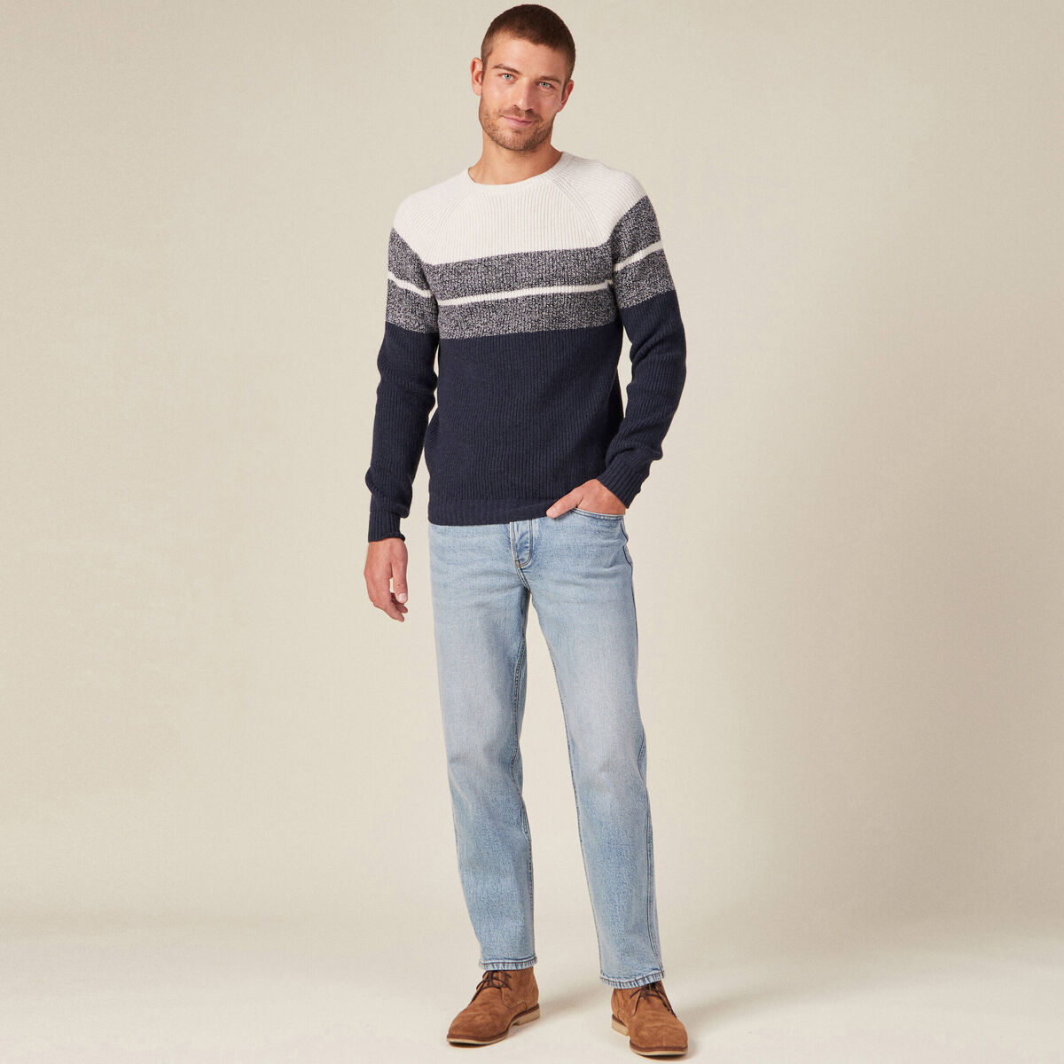 Pull manches longues fabriqué en France ecru homme