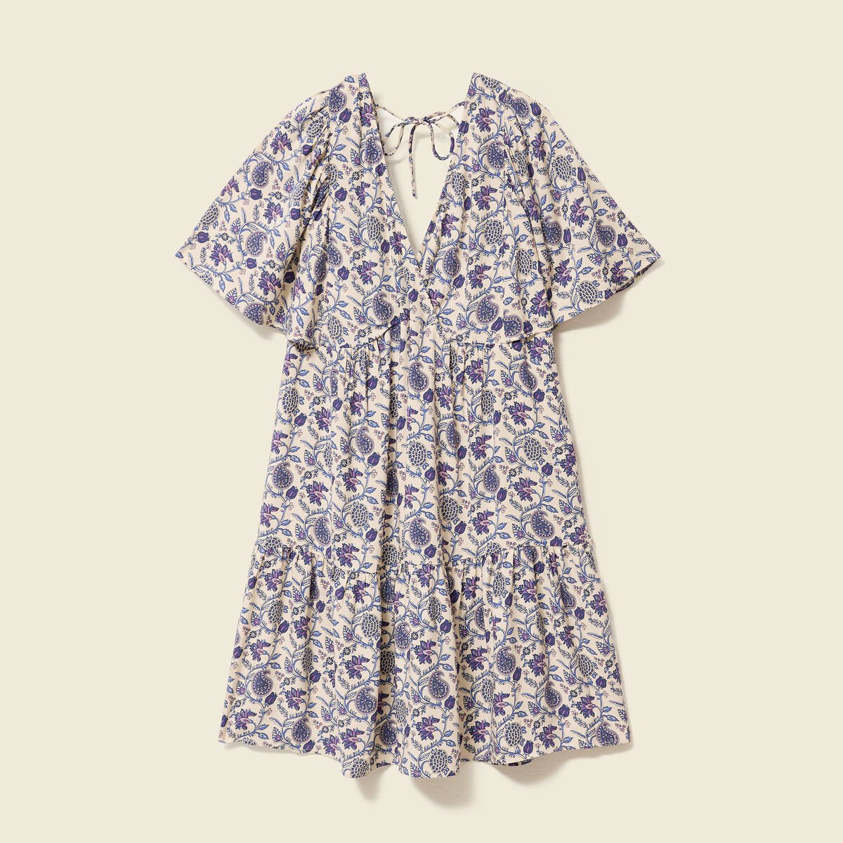 Robe col V manches courtes bleu femme