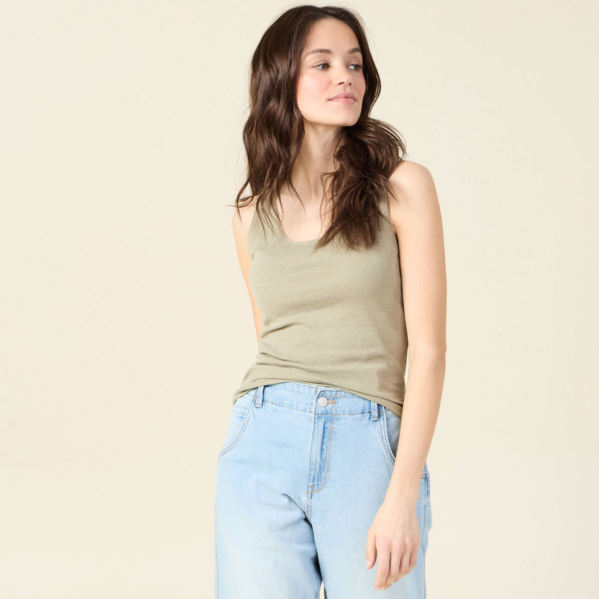 Débardeur femme uni col arrondi Instinct vert kaki femme
