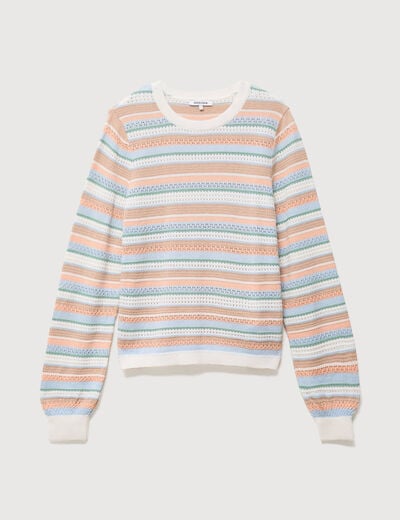 Pull ajour&eacute; col rond manches longues multicolore femme