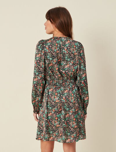 Robe taille marqu&eacute;e &agrave; volants noir femme