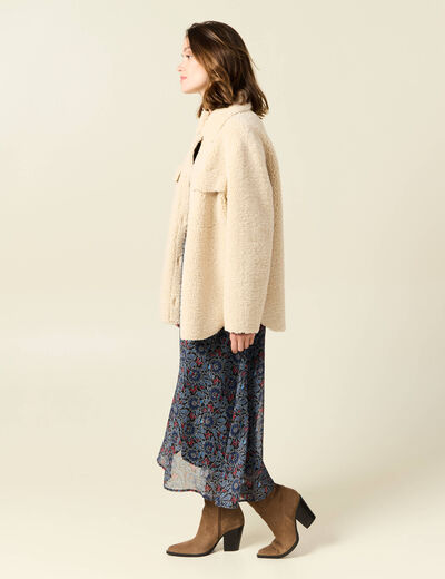 Manteau surchemise droit creme femme
