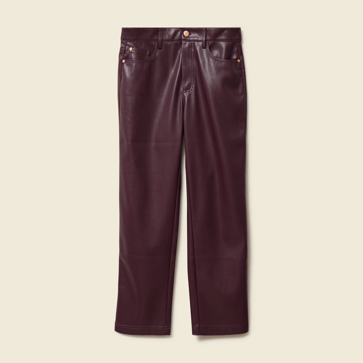 Pantalon taille haute similicuir prune femme