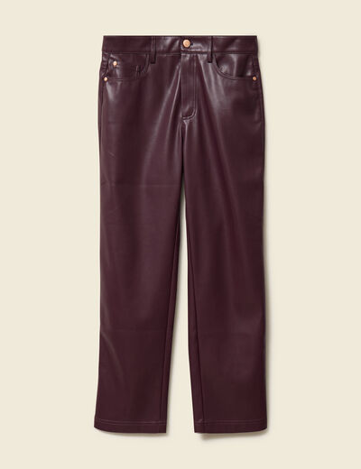 Pantalon taille haute similicuir prune femme