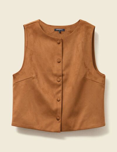 Gilet sans manches doublé camel femme