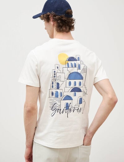 T-shirt droit en coton col rond ecru homme