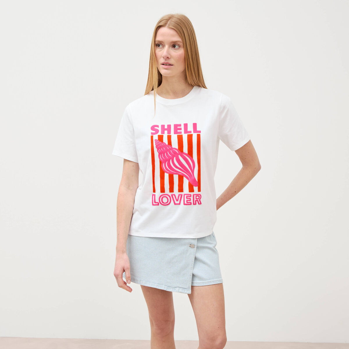 T-shirt en coton manches courtes blanc femme