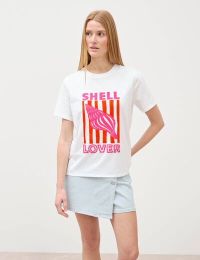 T-shirt en coton manches courtes blanc femme