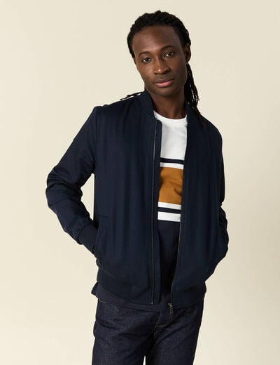 Blouson zippé col teddy bleu marine homme
