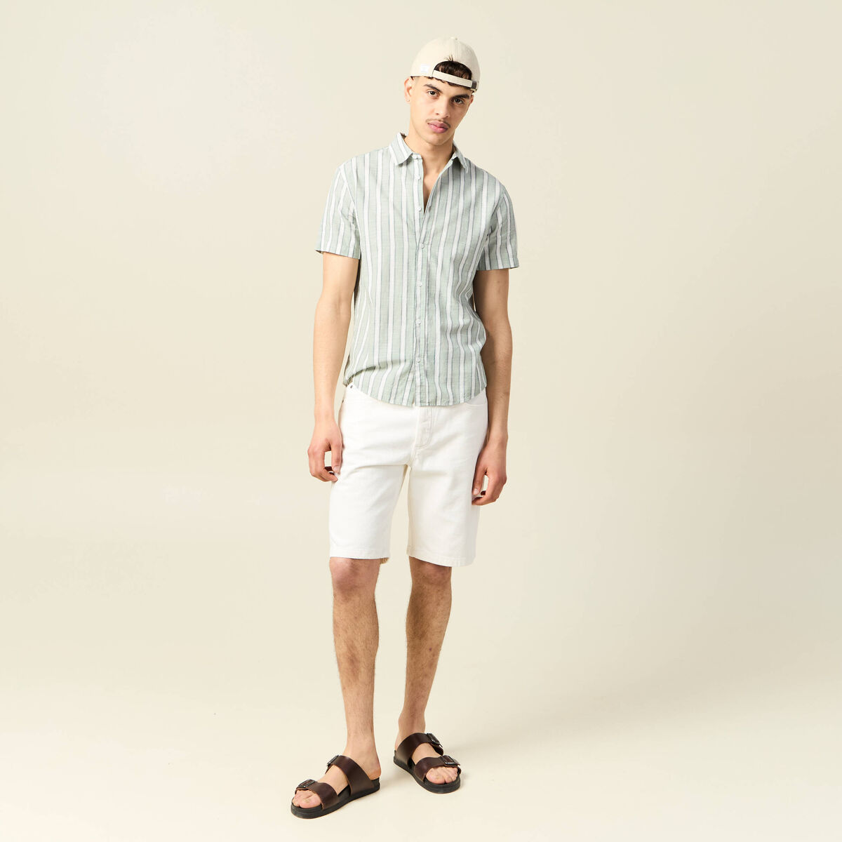 Chemise manches courtes vert olive homme