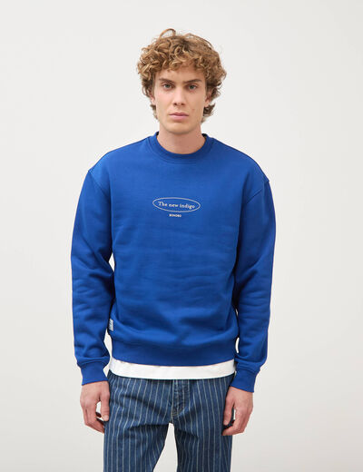 Sweat droit col rond manches longues bleu electrique homme
