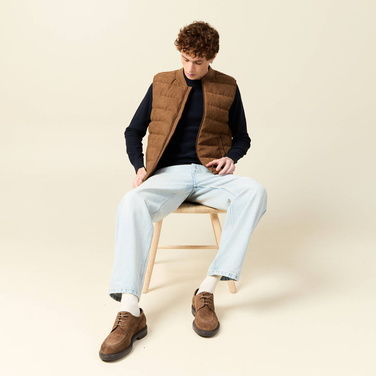 Doudoune sans manches doubl&eacute;e marron homme