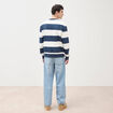 Sweat ray&eacute; col rond manches longues bleu marine homme