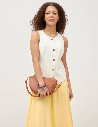 Gilet sans manches col rond doubl&eacute; ivoire femme