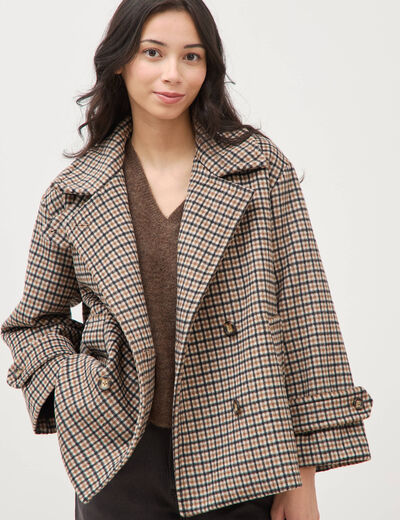 Caban oversize court col tailleur marron femme