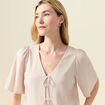 Blouse manches courtes nouée marron clair femme