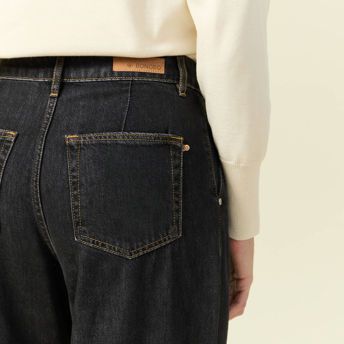 Jeans large taille haute denim gris femme