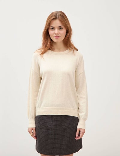 Pull droit col rond manches longues creme femme