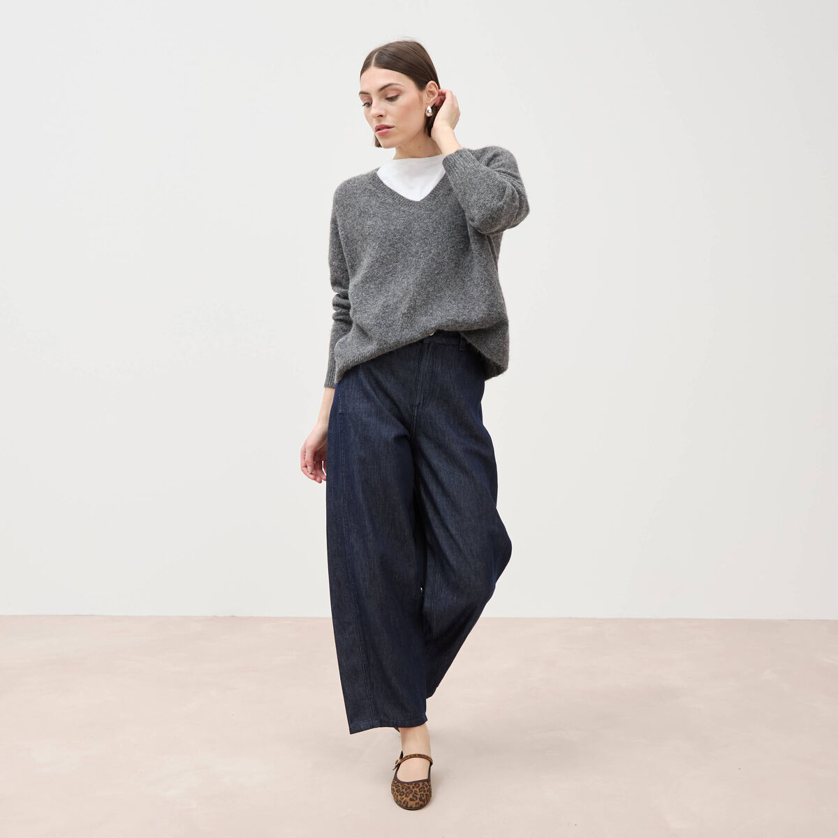 Jeans slouchy taille haute denim brut femme