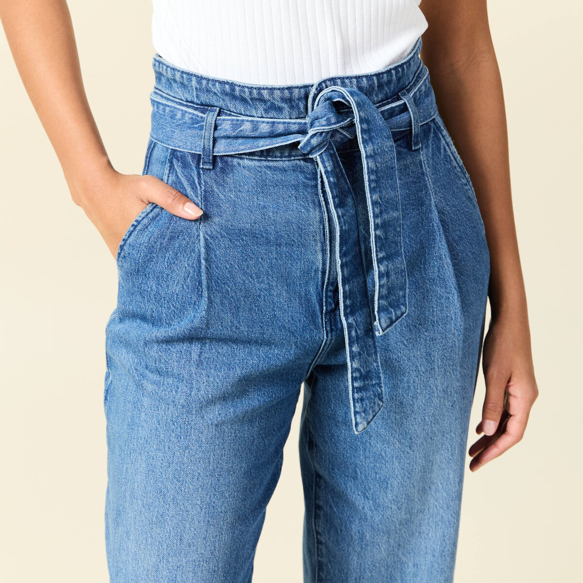 Jeans slouchy taille haute denim stone femme