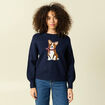 Pull col rond manches longues bleu marine femme