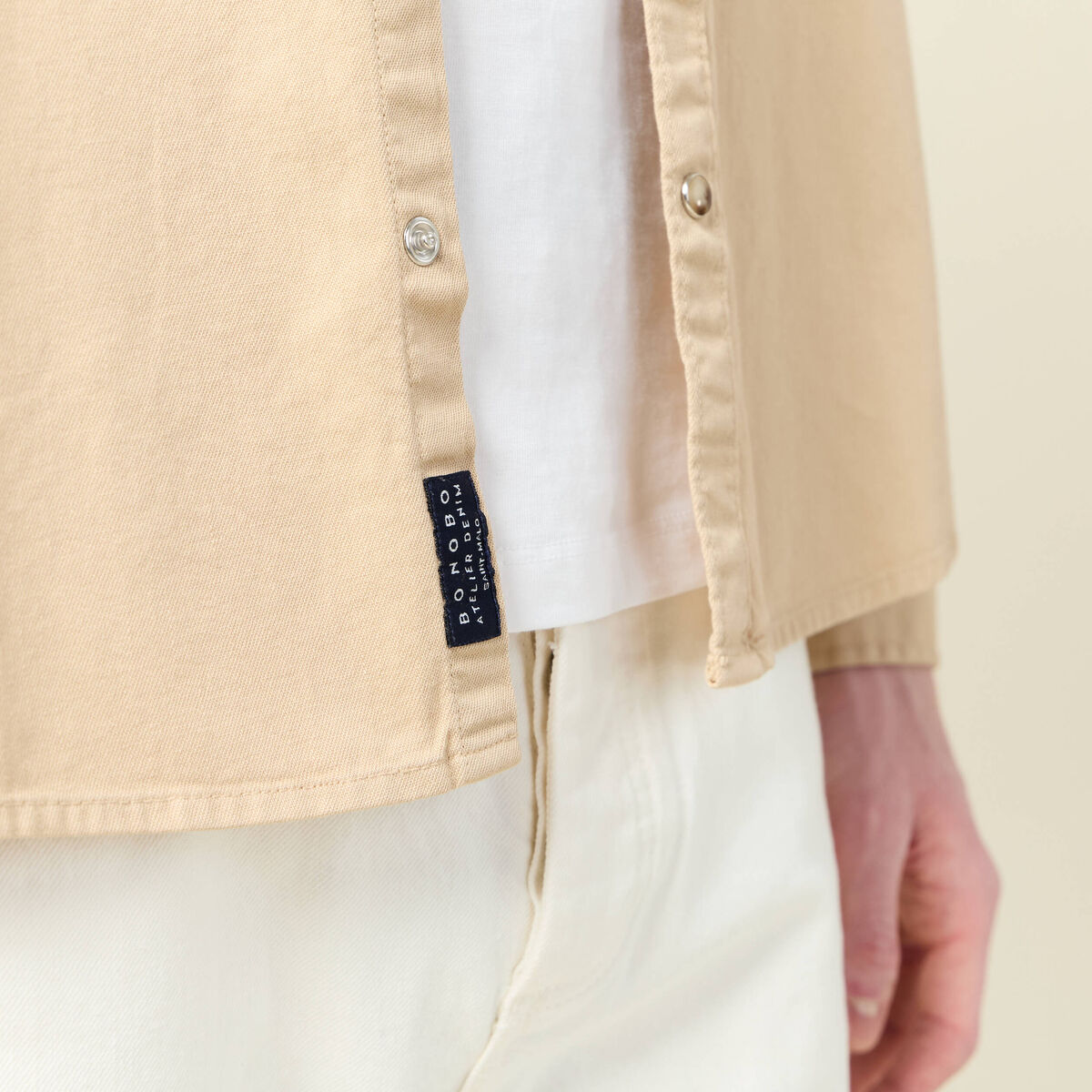 Chemise manches longues beige homme