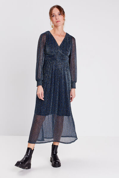 Robe longue droite fluide noir femme