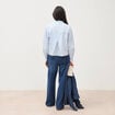 Chemise droite manches longues ray&eacute;e bleu clair femme