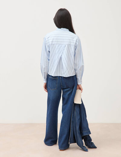 Chemise droite manches longues ray&eacute;e bleu clair femme