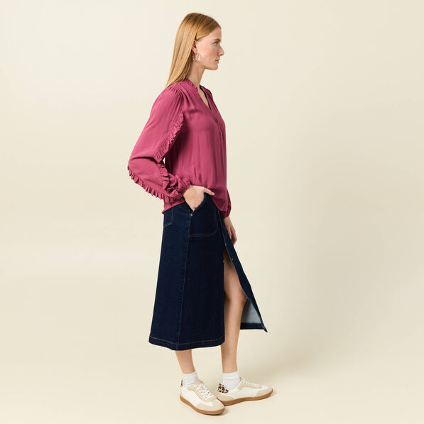 Blouse manches longues volants vieux rose femme