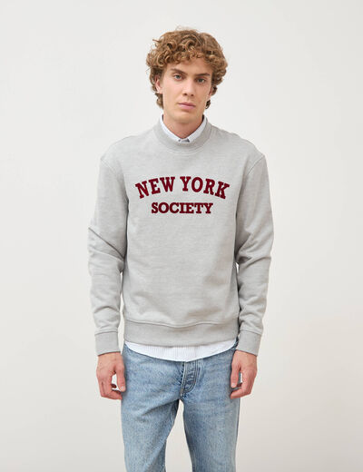 Sweat droit col rond manches longues gris clair homme