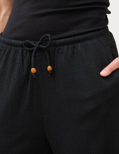Pantalon large taille haute ceinture noir femme