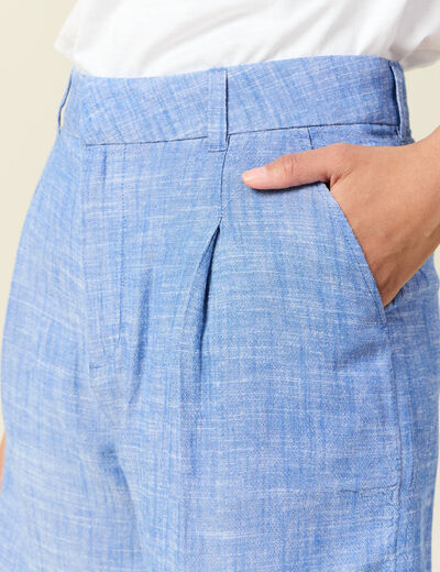 Short droit avec pinces bleu femme