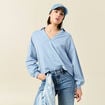 Sweat manches longues col polo bleu clair femme
