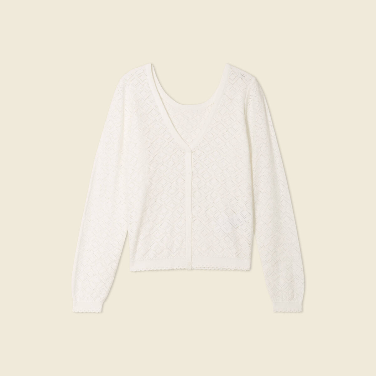 Gilet manches longues ajouré ecru femme