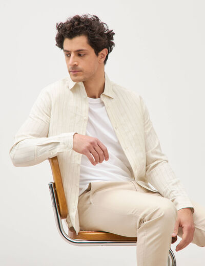 Chemise manches longues beige fonce homme