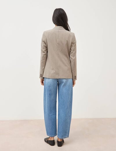 Blazer &agrave; carreaux col tailleur gris femme