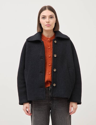 Manteau oversize court col tailleur noir femme