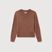 Pull droit col v manches longues marron clair femme